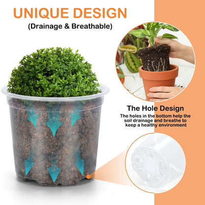 DUNPUTE 45 Pack 7/6/5/4/3 Inch Clear Nursery Pots for Plants, Clear Plastic Plant Pots with Drainage Holes, Transparent Variety Pack Flexible Garden Pot for Outdoor Indoor, Seed Starting Pots