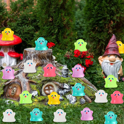 Vellibring 145pcs Halloween Luminous Mini Resin Ghost Figurines Glow in The Dark Cute Miniature Ghost Statue Micro Landscape Accessories for Halloween Party Favors Dollhouse Decorations