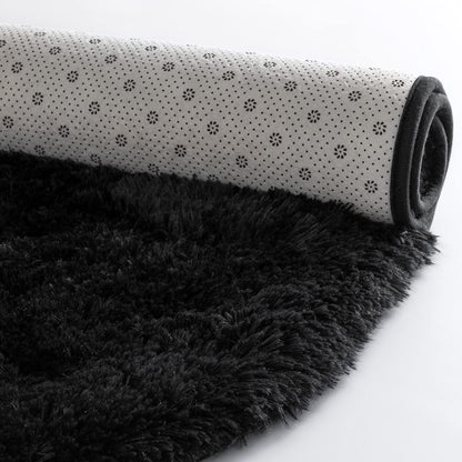 Softlife Fluffy Rugs for Bedroom, Shag Cute Area Rug for Girls and Kids Baby Room Home Decor, 2.6 x 5.3 Feet Oval Indoor Carpet for Nursery Dorm Living Room, Black