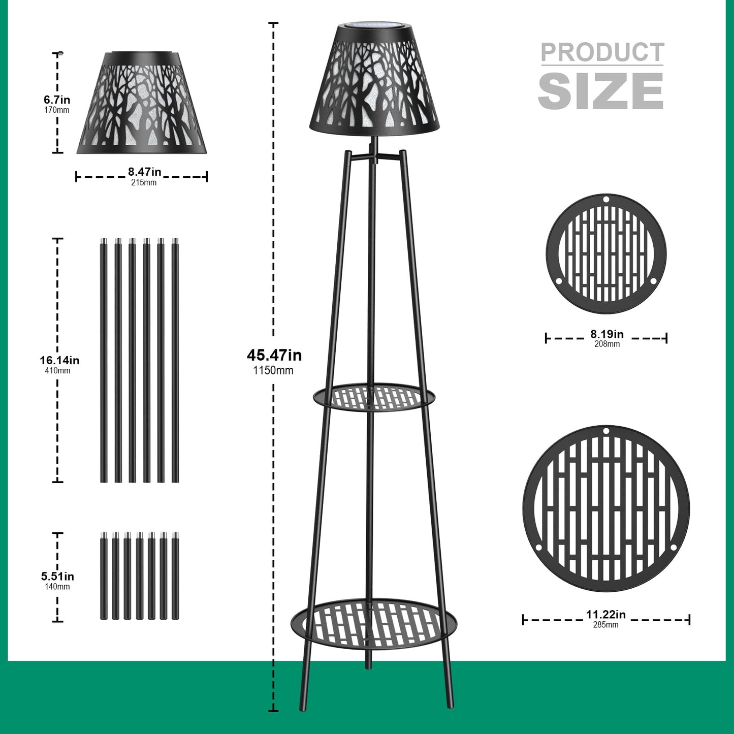 MXwcy 2-Tier Solar Plant Stand with Light, Outdoor Waterproof Floor Lamp with Tree Branch Cutout Lampshade, Tall Metal Planter Holder Display Rack for Patio, Porch, Garden, Balcony Decor (2 Pack)