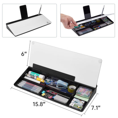 TSJ OFFICE Desktop Whiteboard Dry-Erase-Board - Computer Keyboard Stand White Board Surface Pad with Drawer, Desk Organizers with Accessories for Office, Home, School Supplies - Black