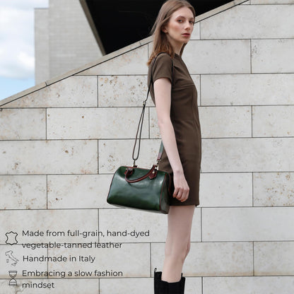 Time Resistance Leather Handbag - Full-Grain Leather Purse for Women - Top Handle Bag - Tote Bag (Green)