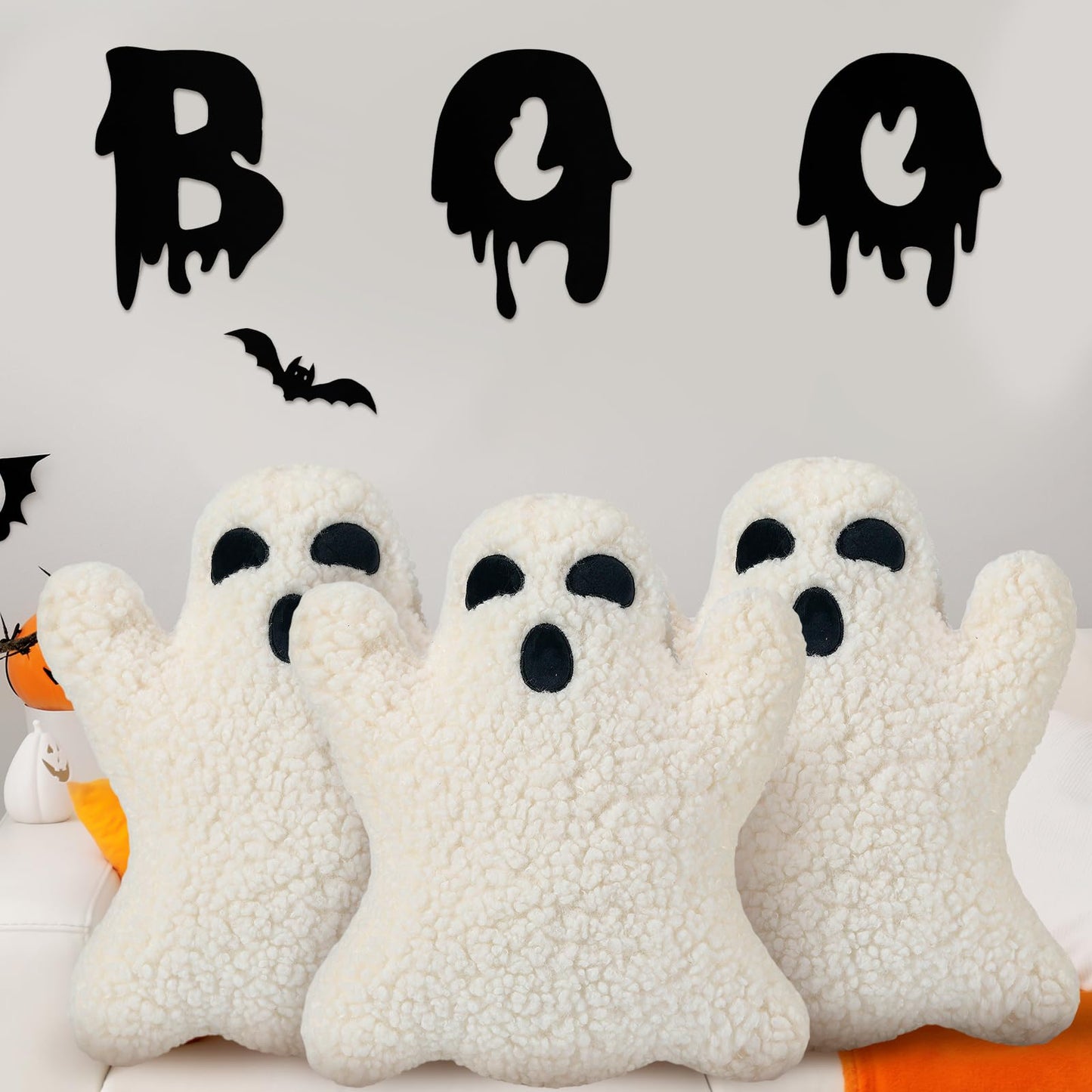 Shappy 3 Pcs Halloween Ghost Throw Pillows Cute Soft Throw Decorative Pillows for Halloween Decorative Home Bed Sofa with Ghost Decor Cushion