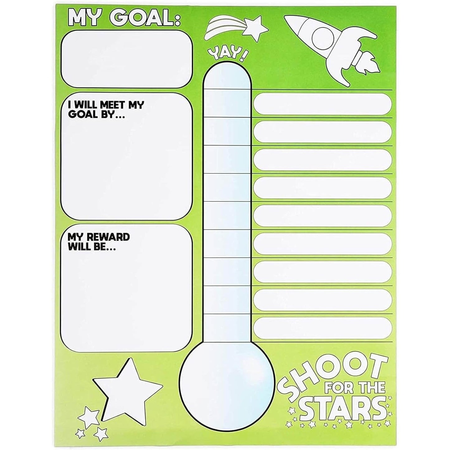 Goal Thermometer Trackers for Classrooms, 12 Pack, 6 Colors (17 x 22 in)