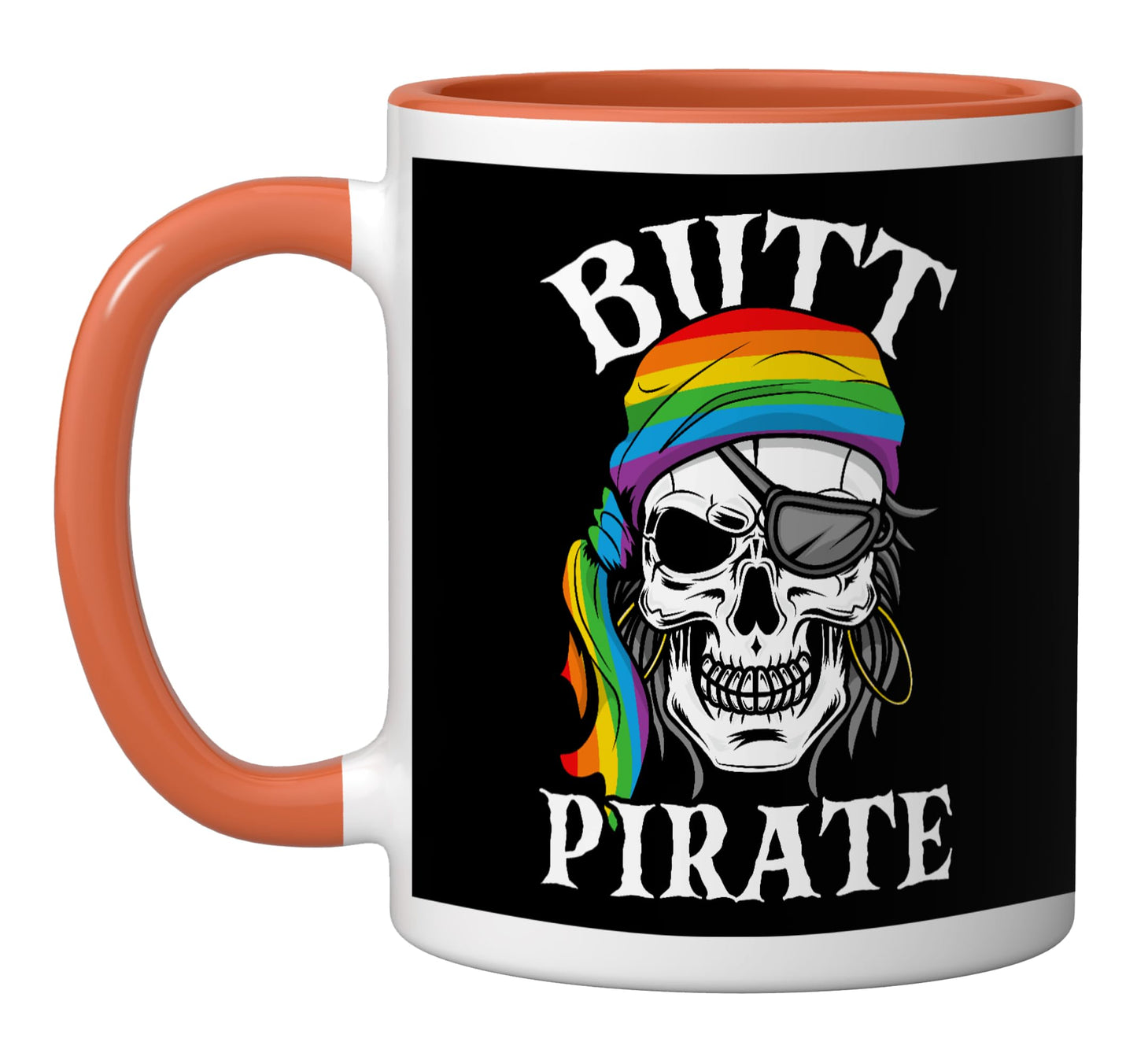 Butt Pirate LGBT Halloween Gay Ceramic Mug, Orange/White
