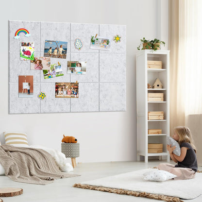 Bounmer Large Cork Board for Walls 48" x 36" - 12 Pack Felt Wall Tiles with Safe Removable Adhesive Tabs & 30 Pcs Pushpins - Bulletin Board for Office Home Decor (Marble)