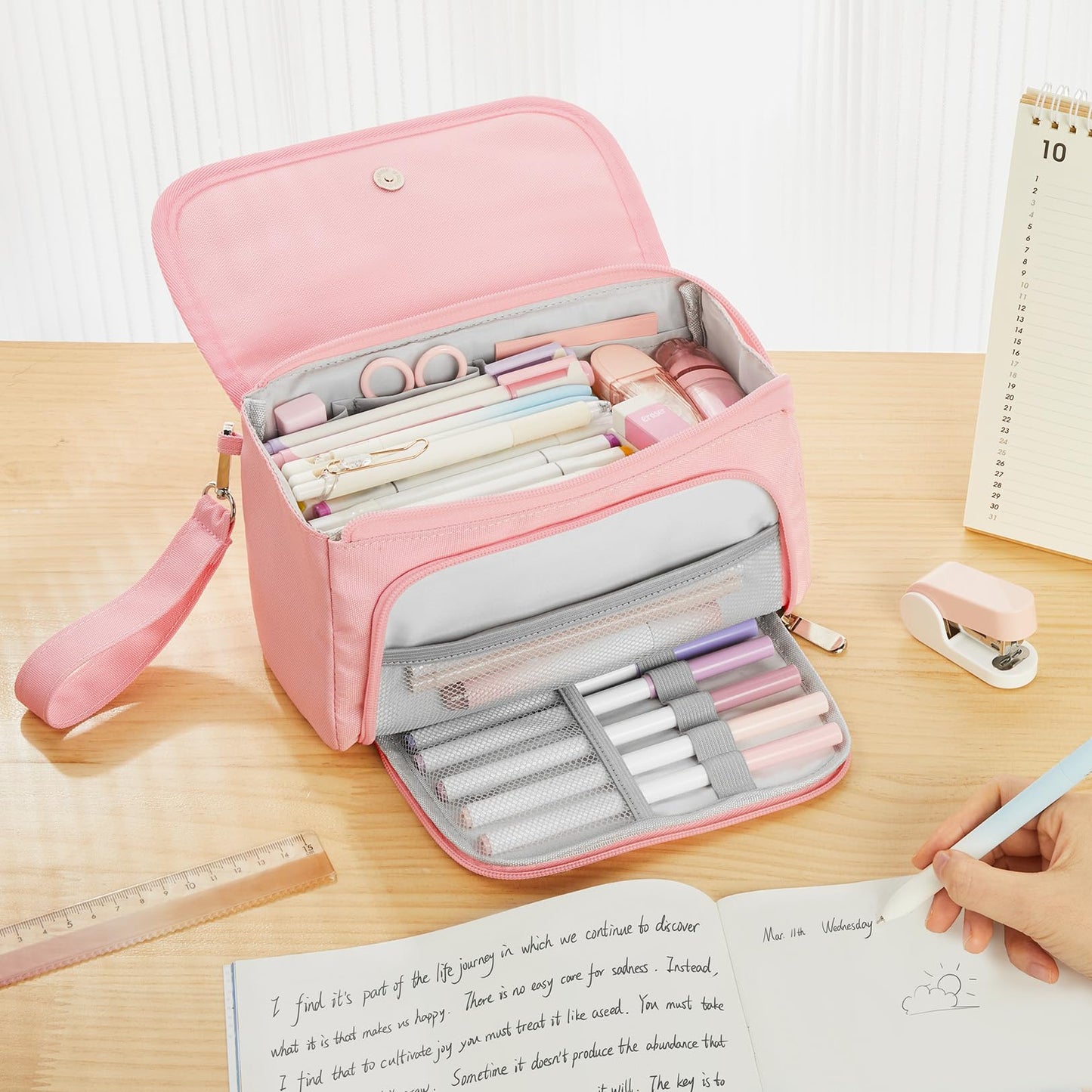 Sooez Super Large Pencil Case, Big Capacity Pencil Bag with 3 Compartments, can hold 100 pencils,Cute Pencil Pouch with Zipper,Portable Stationery Pen Bag, School Supplies For Teen Girls,Mint Green