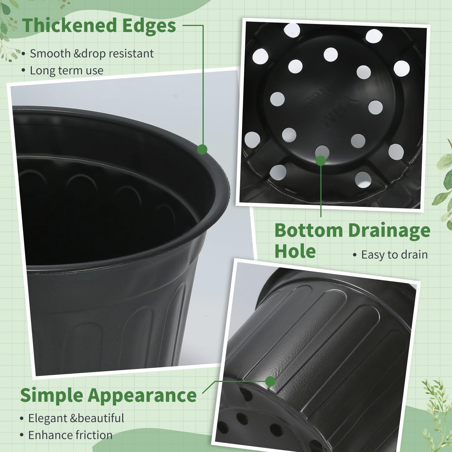 SLMKHHU 40 Pack 3 Gallon Nursery Plant Pots,10 Inch Plastic Garden Flower Seedling Planter Pot with Drainage Holes for Outdoor Indoor Plants,Gardening Gifts