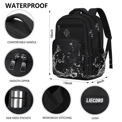 LIECDRO Black Backpack for Men, School Backpack for Boys Teens,15.6 inch Laptop Back Pack with Reinforced Straps, Backpacks for School Business Work College Travel, College Book Bag, Bookbag