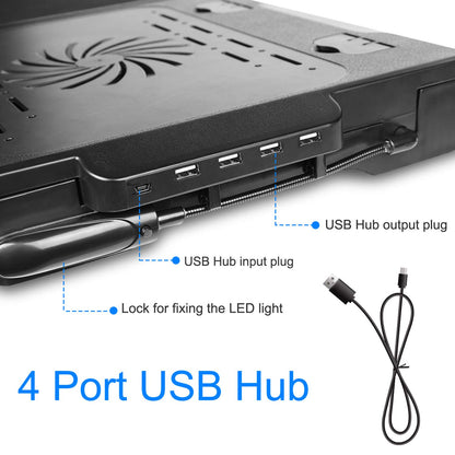 Moclever Laptop Bed Stand – Adjustable Laptop Table with Cooling Fan, Foldable Laptop Desk with USB Hub, LED Light & Storage – Multi-Functional Computer Tray for Bed, Sofa, Home, and Office