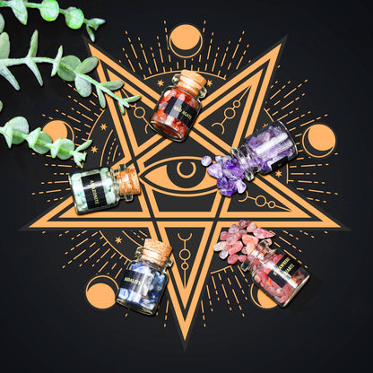 12 PCS Crystals and Healing Stones - Healing Crystal Chips in Jar Witch Stuff Witchcraft Supplies Reiki Crafts for Meditation Therapy Energy Clearing Witch Gift for Beginners