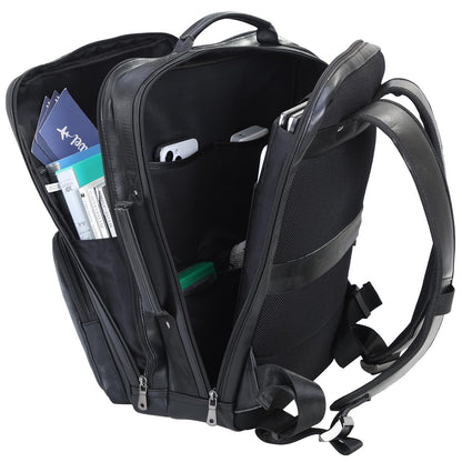 TIDING 17.3" Leather Laptop Backpack for Men Multi Pockets Casual Daypack Business Travel Rucksack, Black