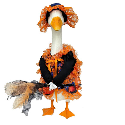YLYGJGL Halloween Witch Porch Goose Costume - 23" Cement Plastic Goose Statue Outfit Clothing with Hat & Broom, Funny Fall Geese Shirt Decor for Outdoor Patio Lawn Yard Decoration