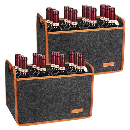 Foyego 2 Pack 12 Bottle Wine Tote Bag, Insulated Thermal Padded Wine Carrier Tote, Reusable Wine Bags for Wine Bottles Travel, Camping and Picnic, Perfect Wine Lover Gift