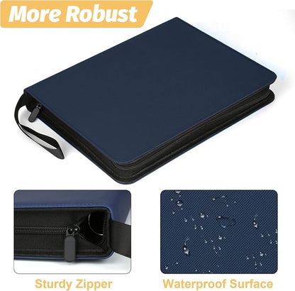 GERMUN 3 Ring 9 Pocket Zipper Card Binder, 720 Double Sided Standard PU Trading Card Album Folder for TCG & Sports Cards, Not Fit Top Loaders (DARK BLUE)
