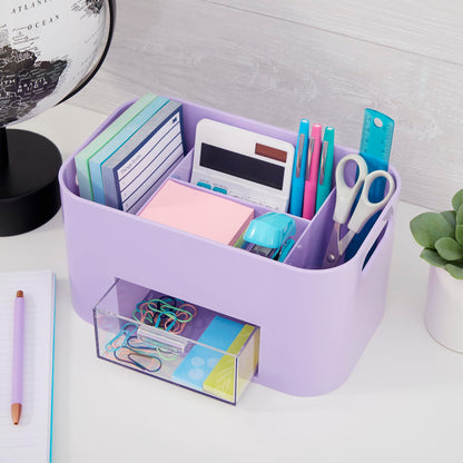 STORi Bliss Lilac Purple Makeup Organizer for Countertop, Divided Bathroom Organizer & Storage Drawer, Makeup Brush Holder, Cosmetic & Nail Polish Organizer, Made in USA