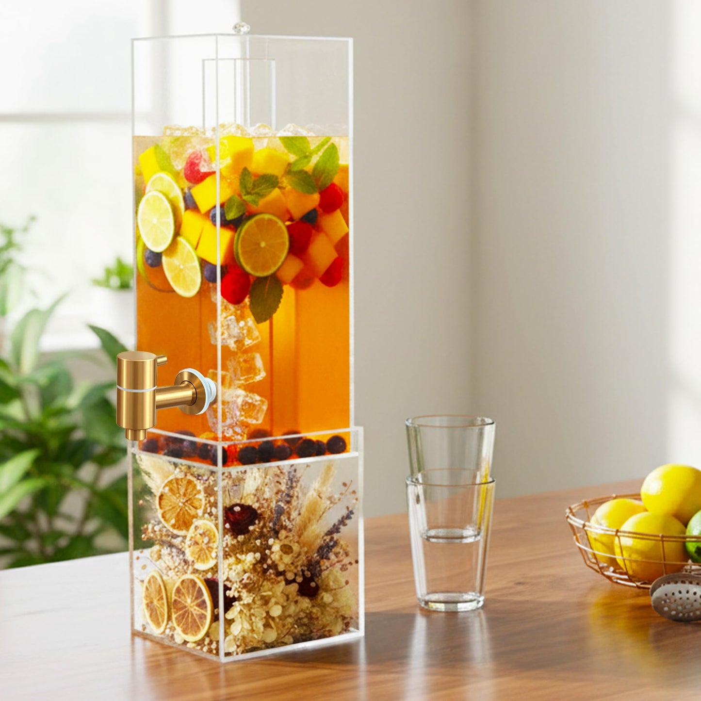 2 Gallon Drink Dispenser for Parties, Beverage Dispenser with Airtight Valve, Large Water Drink Dispenser, Water Dispenser with Acrylic Stand, Lemonade Dispenser for Water, Juice,Cocktails,Ice Tea