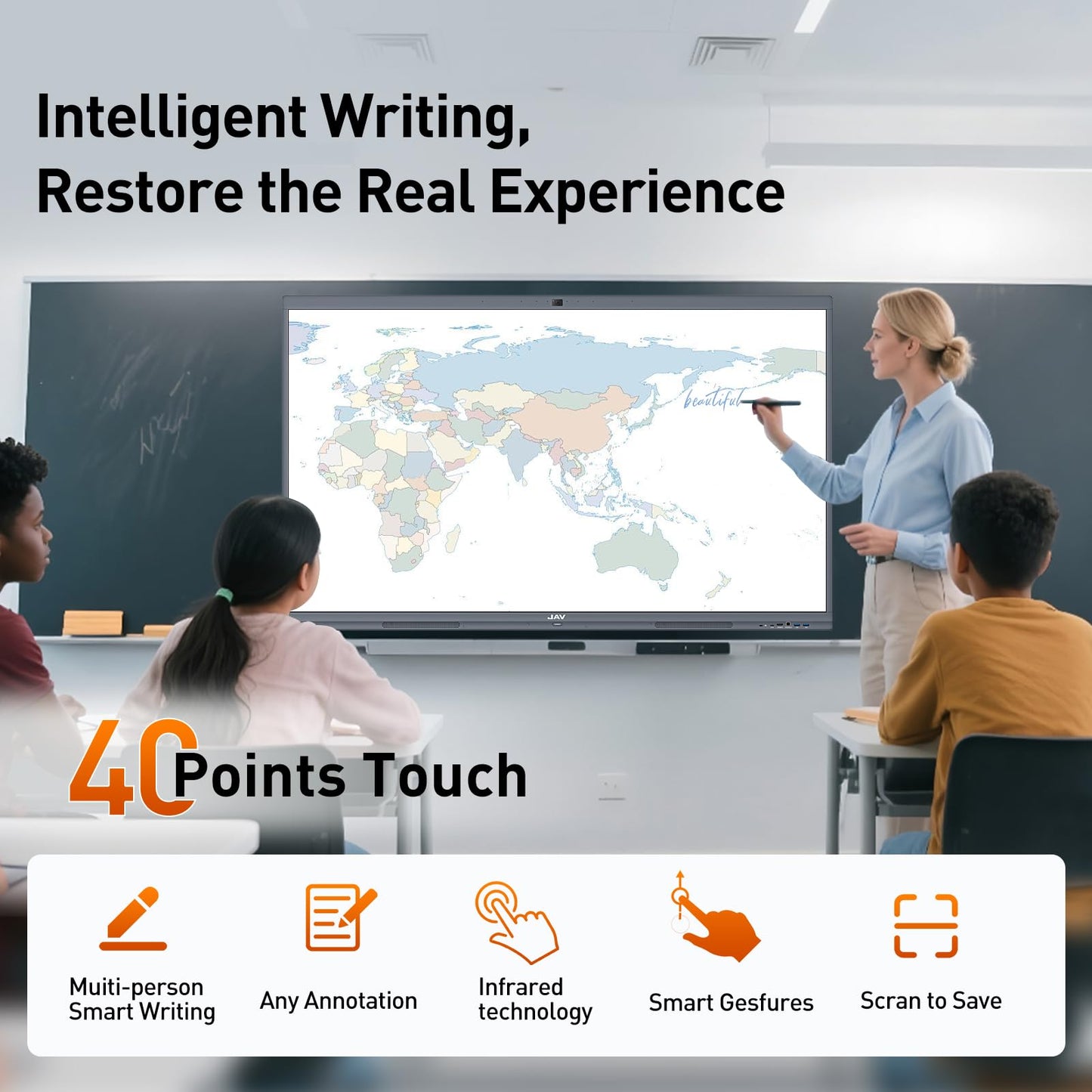 JAV 55 Inch Smart Board Interactive Whiteboard with Stand for Classroom Office Home, 4K UHD 8+128GB Touchscreen Smartboard with Built-in EDLA Licensed Android OS & Open App Ecosystem