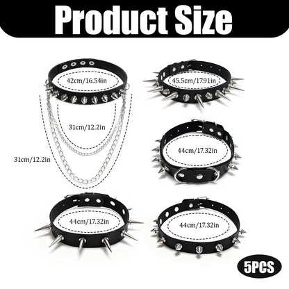 Qoncosy 5 Pcs Goth spiked choker Necklace Set, Spiked Choker with Heart and Paw Studs, Gothic Cat Collar, Adjustable PU Leather Collar for Women, Gothic Punk Rock Accessories for Concerts Halloween Cosplay (Gothic4)