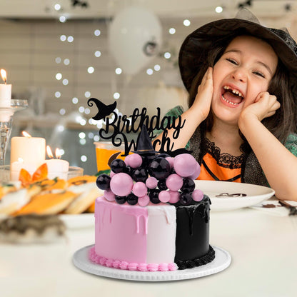 35 Pcs Wicked Party Decorations Supplies Witch Cake Topper Set with Crown Witch Hat Non Edible Cupcake Toppers for Pink and Green Birthday Decoration