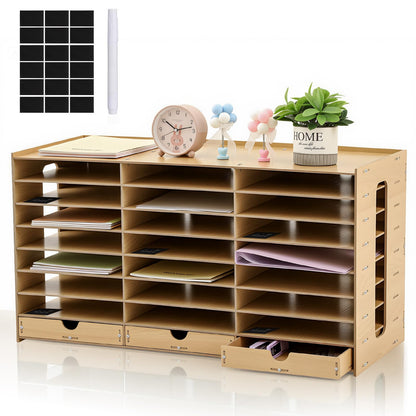 Colingmill Classroom Mailboxes Wooden Teacher Student Mailboxes for Classroom Literature Paper Organizer Compartments with Drawers, Sturdy Ease Setup for Home Office School(24 Slots)