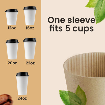 Homelance Coffee Sleeves 500 Pcs – Corrugated Brown Kraft Paper Cups Sleeves Fit 12oz, 16oz, 20oz, 22oz & 24oz Cups – Recyclable & Disposable – Perfect for Hot Drinks in Cafes & Offices (PACK OF 500)