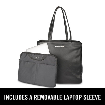 Kenneth Cole REACTION Marley Women’s Pebble Vegan Leather 16" Laptop Tote with Removeable 14" Laptop Sleeve, Black