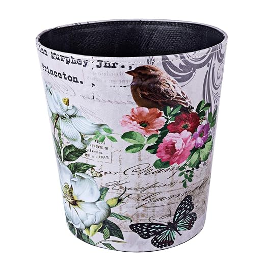 10L/2.64 Gallon Trash Can, Decorative Waste Basket, PU Leather Waste Paper Basket, Waterproof Garbage Can for Bathroom, Bedroom, Office, Kitchen and Living Room - Brown Bird