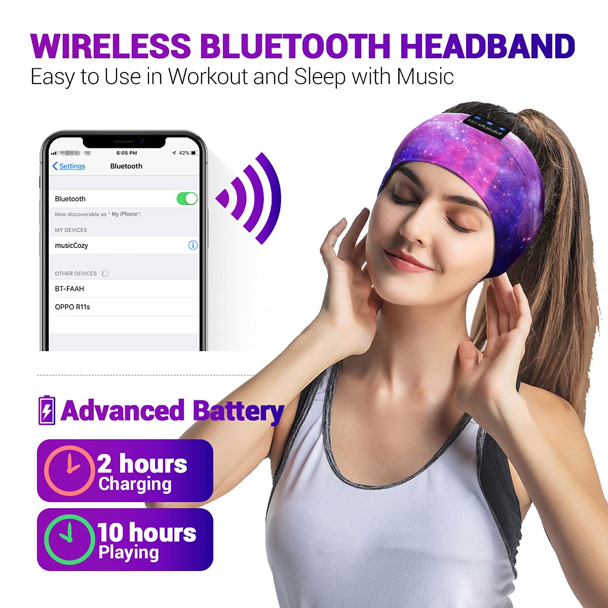 LC-dolida Sleep Headphones Bluetooth Headband Sleeping Wireless Headband Headphones with Thin HD Stereo Speakers Perfect for Side Sleepers, Sport, Yoga, Travel