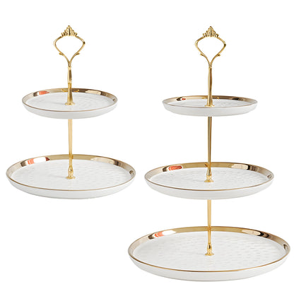 Tosnail Set of 2 Porcelain Cupcake Stand Ceramic Dessert Stand Tiered Serving Trays with Gold Rod, 3 Tiers and 2 Tiers Cake Stand Party Serving Trays Fruit Pastry Holders for Wedding and Party
