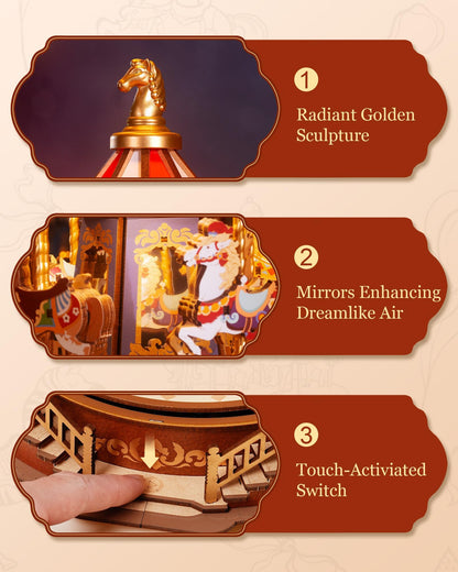 Rolife DIY 3D Wooden Puzzle for Adults, Classic Carousel Wood Puzzle Music Boxes, for Princess Girls Teens, Creative Hobbies Crafts Toys Model Building Kits