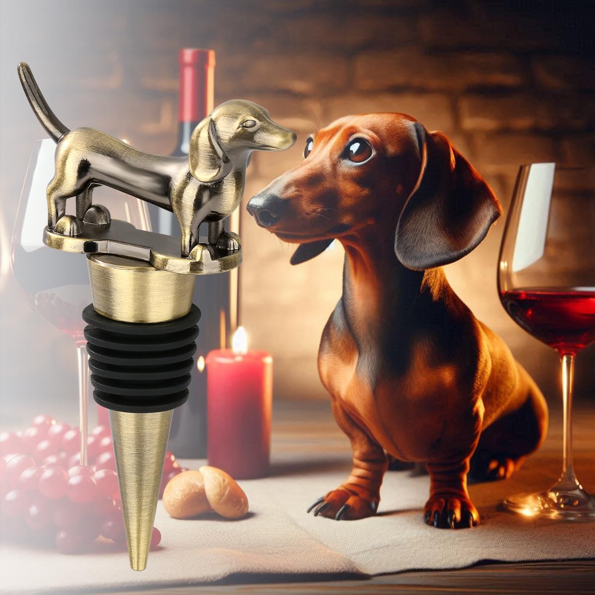 LULLEA Dachshund Wine Bottle Stopper for Wine Champagne, Dachshund Gifts Wine Gifts for Men Dad Women Sausage Dog Lovers, Birthday Gifts, Father Day Gifts, Christmas Gifts, Bronze
