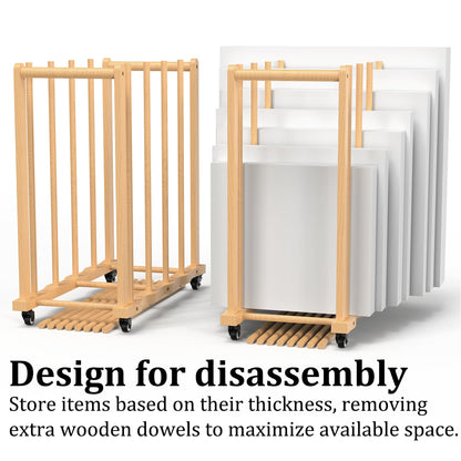 GARVIN Art Storage Rack with Wheels & Handle- Beech Wood Canvas Organizer & Artwork Storage Organizer for Drawing Board, Panel, Paper Pad for Art Studios, Artworks, Gallery, Classroom