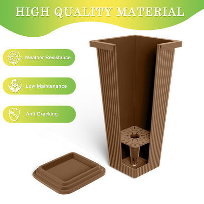 TUYOHW Set of 2 Tall Planters, 24" Large Indoor Outdoor Flower Pots with Tray, Modern Tapered Planters for Porch, Patio, Garden, Backyard