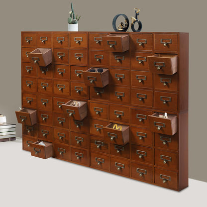 64-Drawer Wood Desk Drawer Organizer, Vintage Tabletop Apothecary Cabinet Wooden Desk Organizer, Card Catalog Cabinet for Dresser, Kitchen, Office Organization and Storage (Brown)
