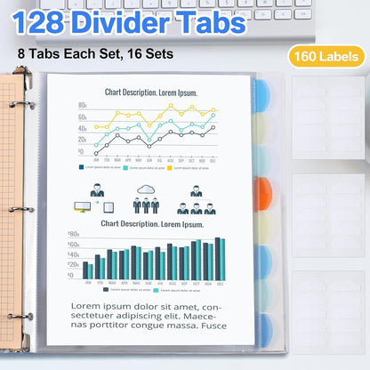 ReliThick 4 Set of 32 Pack Clear Binder Sheet Protectors with Tabs for 3 Ring Binder 8 Tab Binder Dividers with Pockets and Tabs Plastic Page Protector Insertable Index Divider, 8.5 x 11 Inch