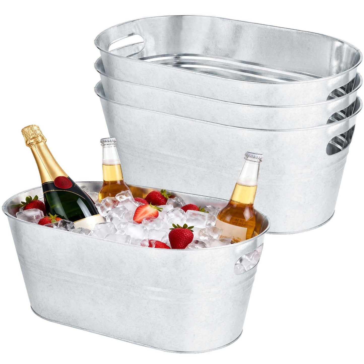 OBTANIM 3 Pack 4 Gallon Galvanized Ice Buckets Metal Champagne Drink Cooler Storage Ice Tub with Handles for Beer Cocktails Wine Beverage Home Parties Bar Cooling Supplies