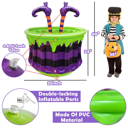 TURNMEON Halloween Inflatable Witch Legs Cauldron Cooler, 200+ Cans Super Capacity Drink Cooler, 40" Halloween Party Decorations for Holiday Party Home Indoor Outdoor Garden Lawn Yard