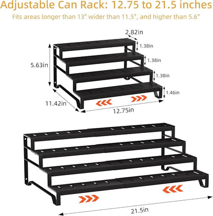 Attelite 4 Tier Expandable Can Rack Organizer for Pantry, Adjustable 13"-21" Metal Soda Can Organizer, Pantry Organization Canned Food Storage Holder for Kitchen Cabinet Countertop, Black 2Pack