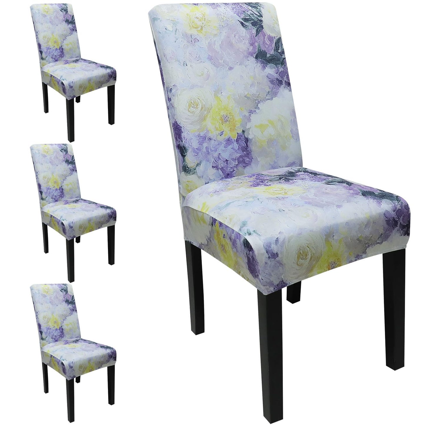 JQinHome Pattern Chair Covers for Dining Room Set of 4, High Stretch Removable Washable Parsons Chair Slipcover for Home Party Hotel Wedding Ceremony (Light Purple Flowers,4PCS)
