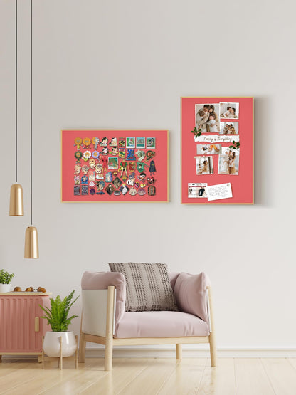 Lightomorrow Bulletin Board 23.6 x 17.7 inches, Coral Red Pin Board, Golden Aluminum Framed Fabric Cork Board with 10 Push Pins