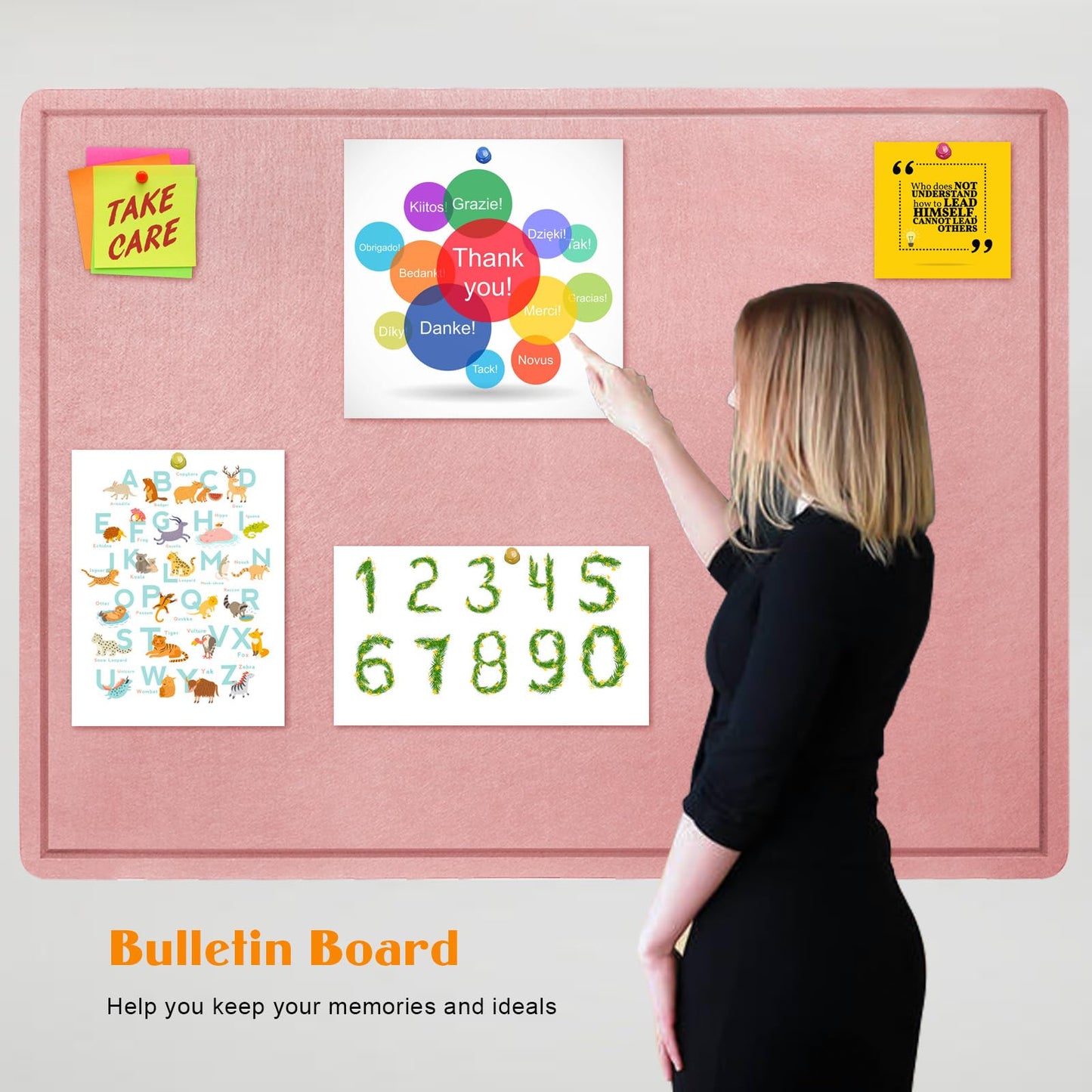 Large Bulletin Board - 48 X 36 inches Decorative Felt Pin Board - 4' x 3' Cork Board Alternative for Wall - Foldable Photo Board Self-Adhesive Vision Board Prayer Board with 30 Pushpins - Pink