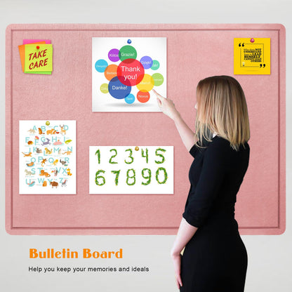 Large Bulletin Board - 48 X 36 inches Decorative Felt Pin Board - 4' x 3' Cork Board Alternative for Wall - Foldable Photo Board Self-Adhesive Vision Board Prayer Board with 30 Pushpins - Pink