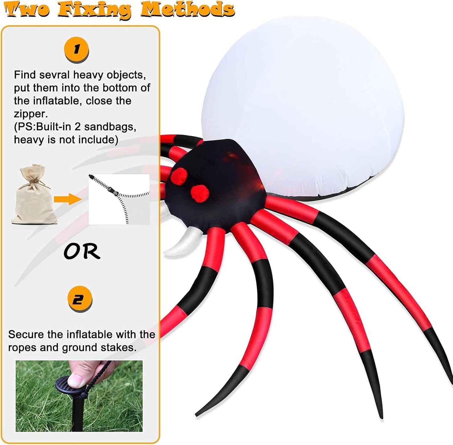 8 FT Halloween Inflatable Spider Outdoor Decorations for Yard, Giant Crawling Spider with LED Rotating Flame, Large Creepy Spider Props for Halloween Party Garden Lawn Patio Outside House Window Decor