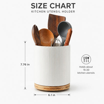 KSENDALO Large 360° Rotating Utensil Holder, Cream Milk White 7.76" Kitchen Crock for Cooking Utensils, Durable Countertop Storage for Home Kitchen
