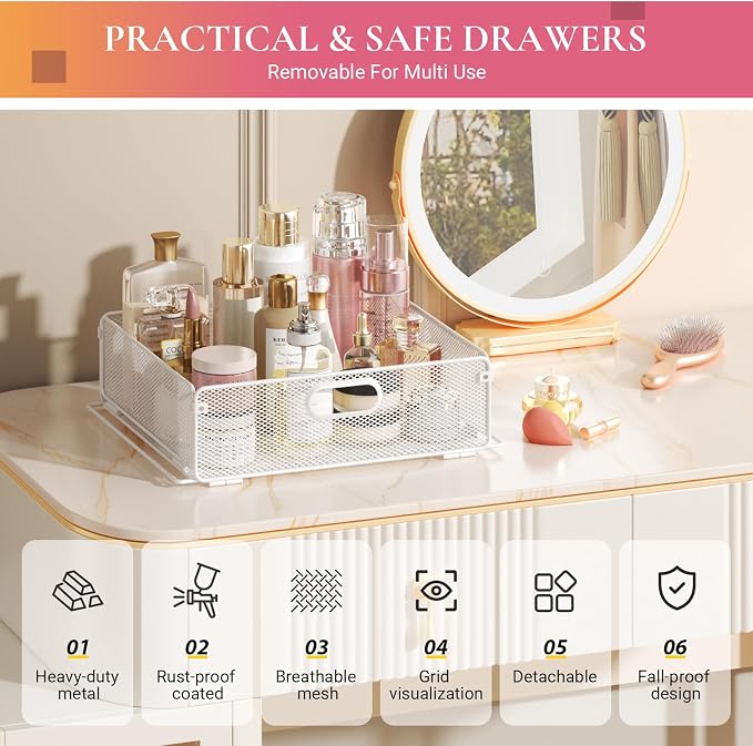 Goovilla Rolling Makeup Organizer Cart with Drawers, 5 Tier Metal Floor Skincare Vanity Organizers with Lockable Wheels, Make Up Storage Cart for Cosmetics Display, Nail Polish, Perfume, White