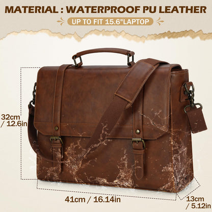 IGOLUMON Messenger Bag for Men 15.6 inch Vintage Leather Waterproof Laptop Briefcase Large Computer Laptop Bag Leather Satchel Bag Retro Shoulder Bag for Office Business Travel College, Brown