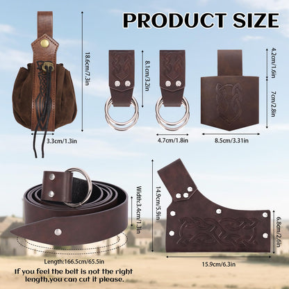 bcehyaa Medieval Renaissance Sword Belt Set - Pirate Costume Accessories with Skirt Hike Sword Frog Dagger Holster (Brown-A)