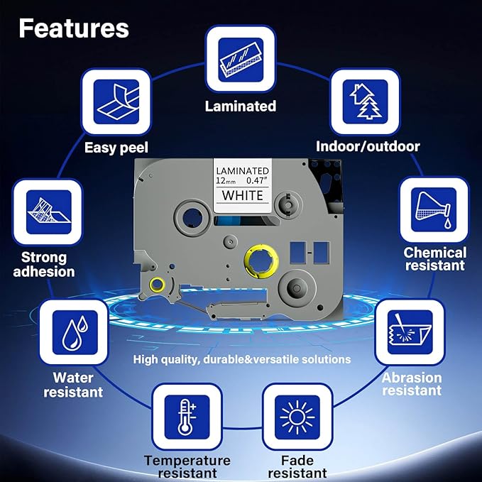 TZE-231 Label Maker Tape 12mm 0.47 Laminated Black on White 1/2" x 8m Replacement for Ptouch TZ TZE TZE231 Label Tape Cassette for PT-D220 PTD220 D220 PT-D210 PTD210 PT-H110 PT-D200 PT-D410 (10 Pack)