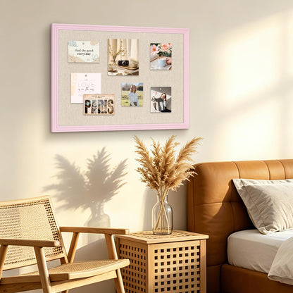 DOLLAR BOSS Linen Bulletin Board 36" x 24", Decorative Cork Boards for Walls with White Wood Frame, Premium Fabric Pin Board for Office, Home & School Room Decor, Pink
